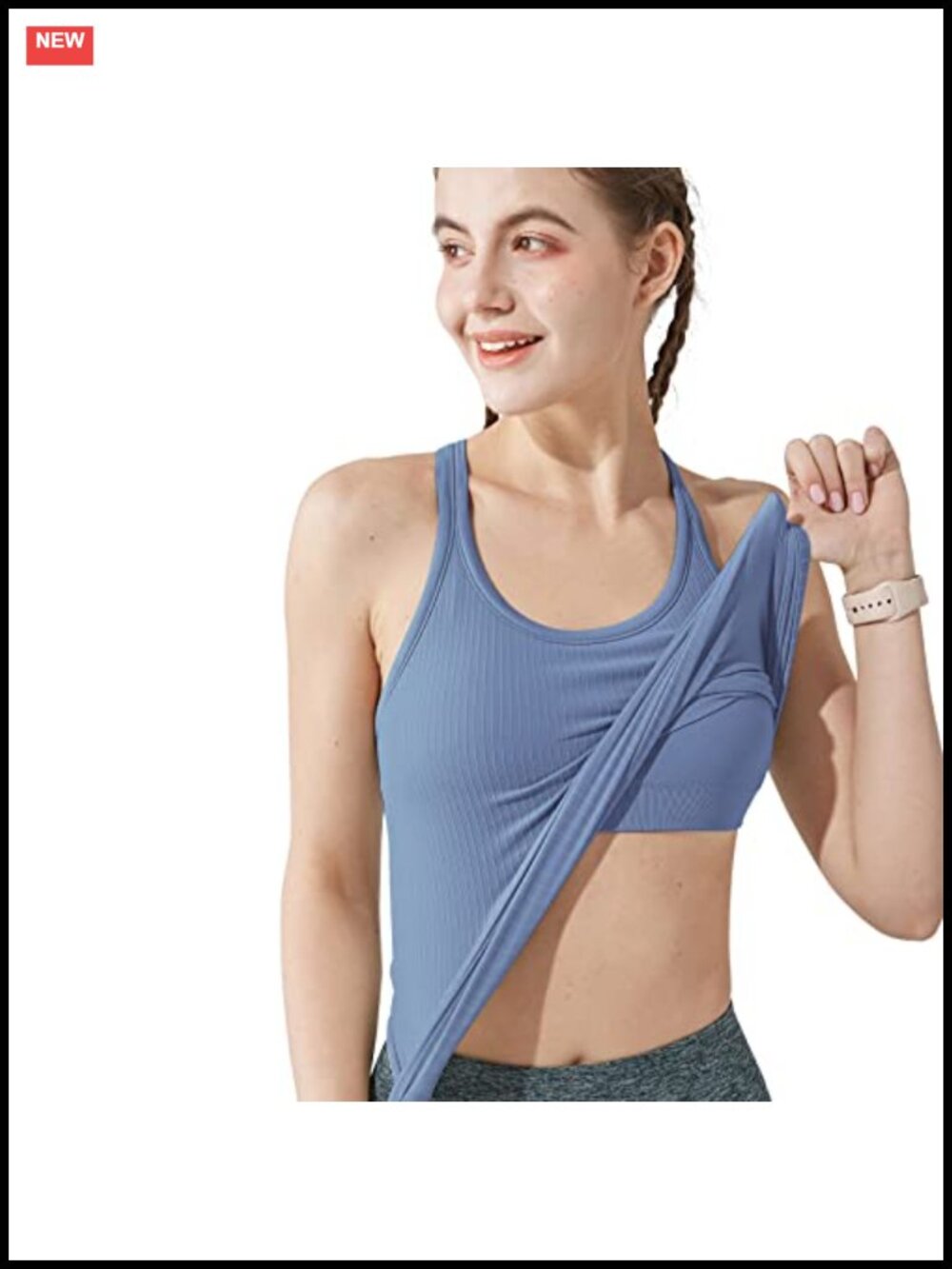 Ribbed Workout Crop Top with Built in Bra Yoga Racerback Tank Slim Fit